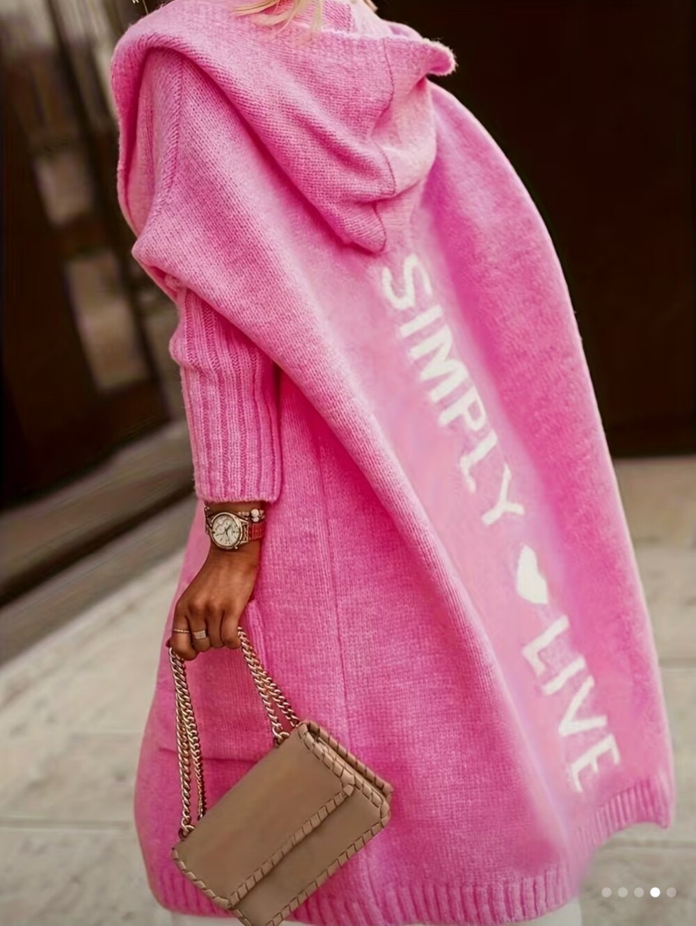 Simply Live Oversize Hooded Cardigan Pink Hooded Knit Poncho Size XL New